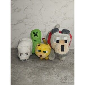 Minecraft Mojang Plush Lot of 4 - Creeper Ocelot Polar Bear Tamed Wolf